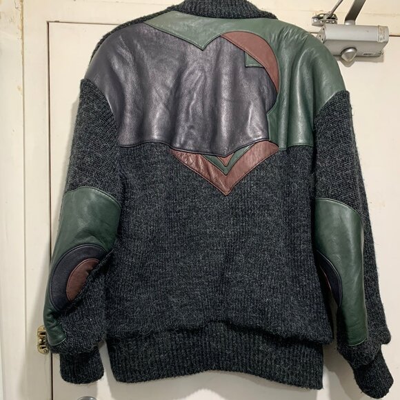 VINTAGE JEAN-MICHEL CROPSAL MONTREAL KNIT WOOL LEATHER BOMBER JACKETS SIZE XL - Picture 5 of 15